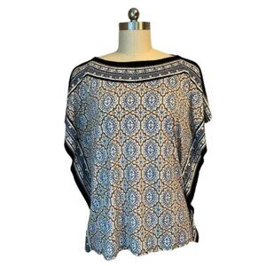 JM Collection Printed Boatneck Bat Wing Shirt Top - EUC